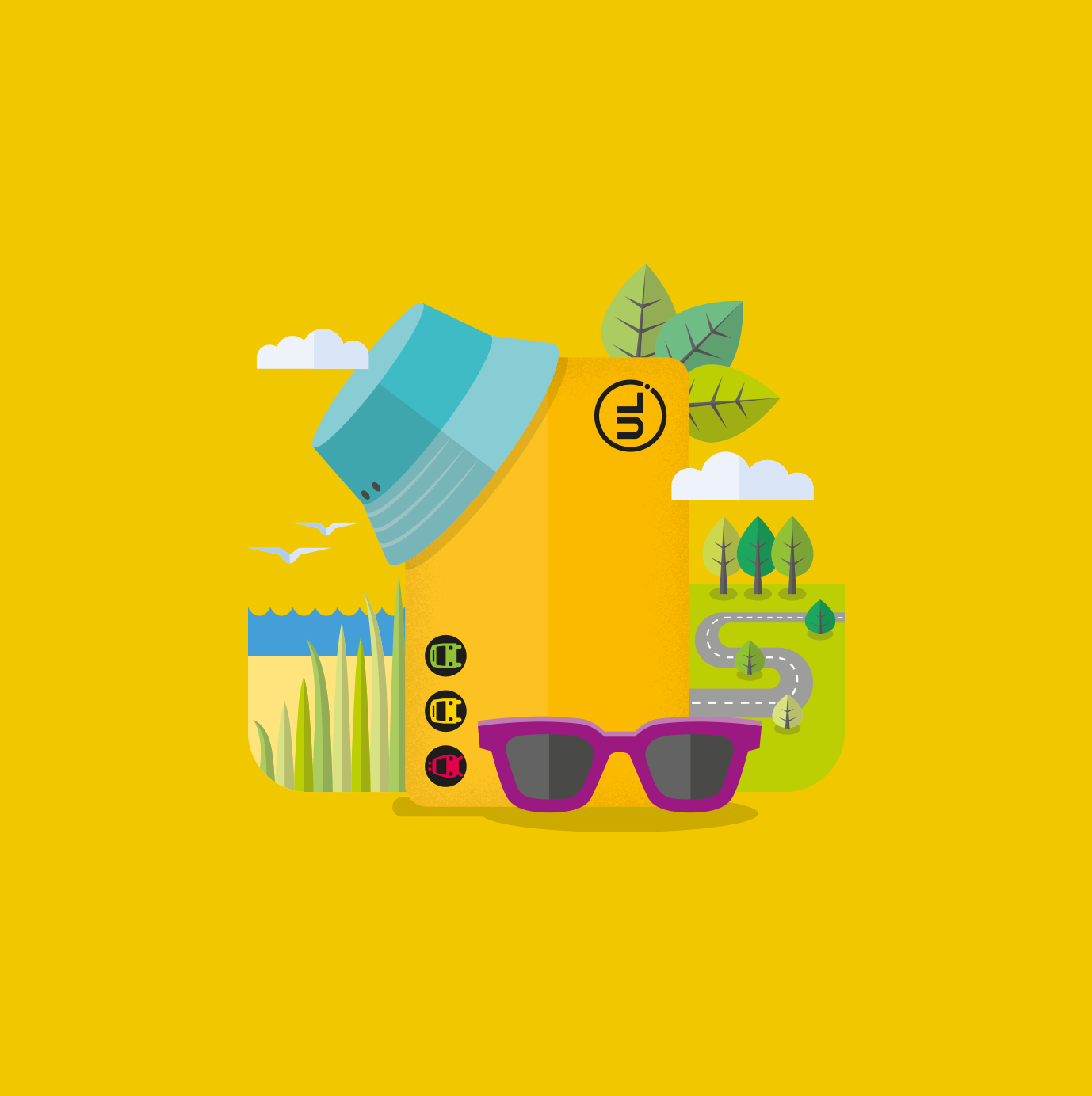 Illustration av sommarbiljett