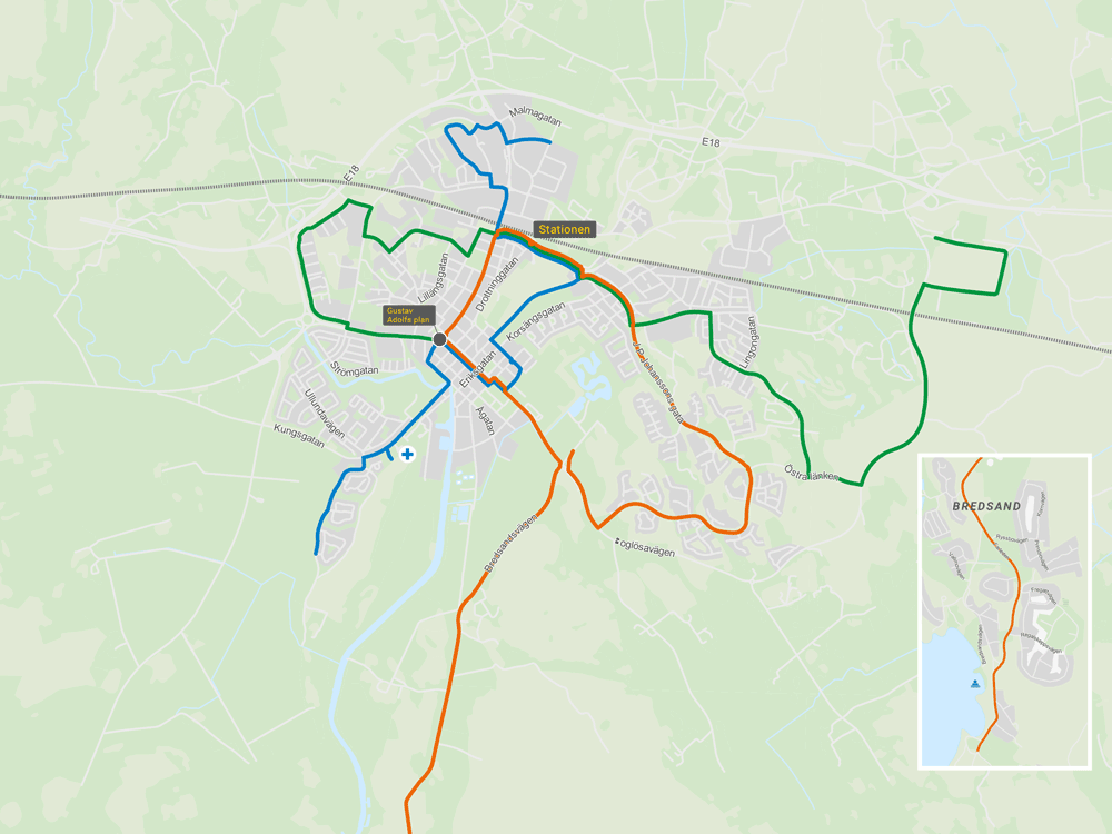 Linjenät på karta över Enköping