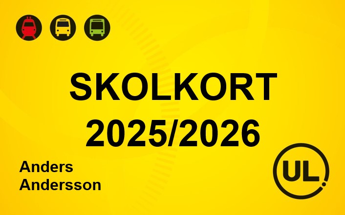 Bild som visar skolkortets utseende, texten skolkort, läsår och elevens namn