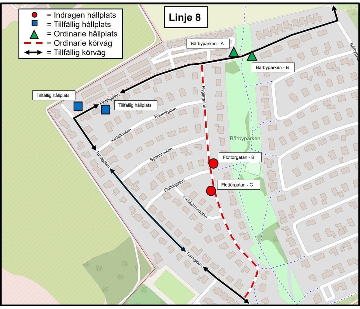 H&aring;llplatsen Flottiljgatan och Flott&ouml;rgatan f&ouml;r linje 8 .jpg